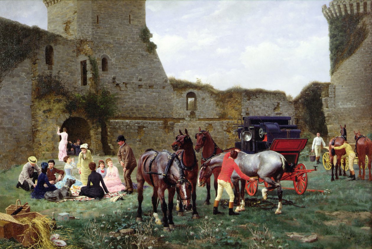 Lunsj i ruinene av Hunaudaye av Jean Richard Goubie