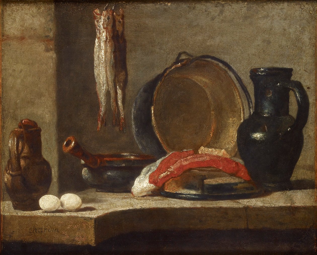 Stilleben av kjøkkenutstyr, c1733-1734 av Jean Baptiste Simeon Chardin