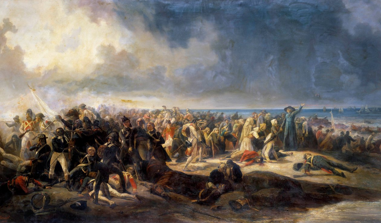 Wars of Vendee: «Slaget ved Quiberon»» General Lazare Hoche forhindret et forsøk på å avskygge royalistiske emigranter, knyttet til chouanene, 21.07.1795. Maleri av Jean Soreuil (1824-1871) 1850 Arras, Musee Des Beaux Arts av Jean Soreuil