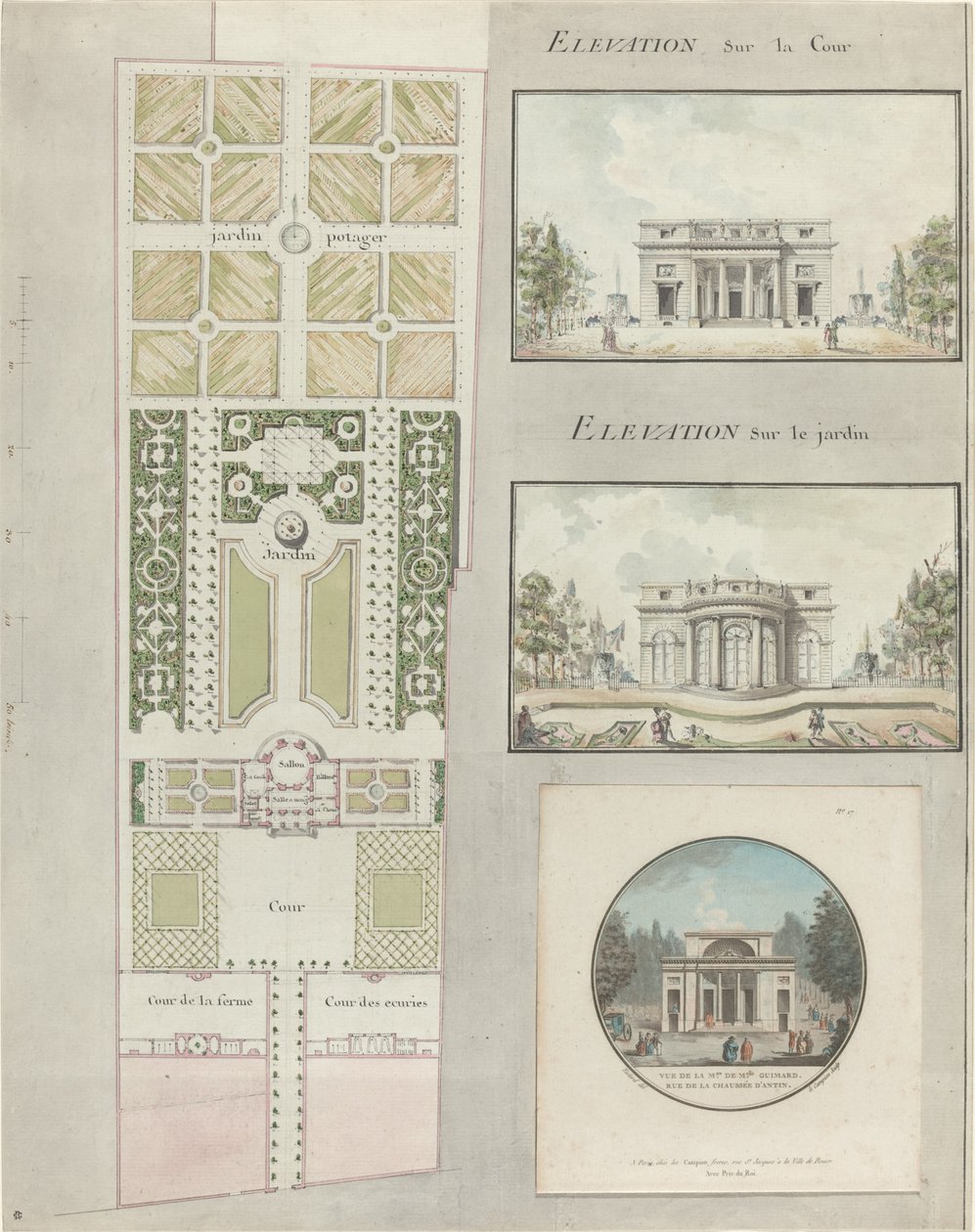 Prosjekt for huset og hagene til Mlle. Guimard av Jean Testard and Charles Philippe Campion de Tersan