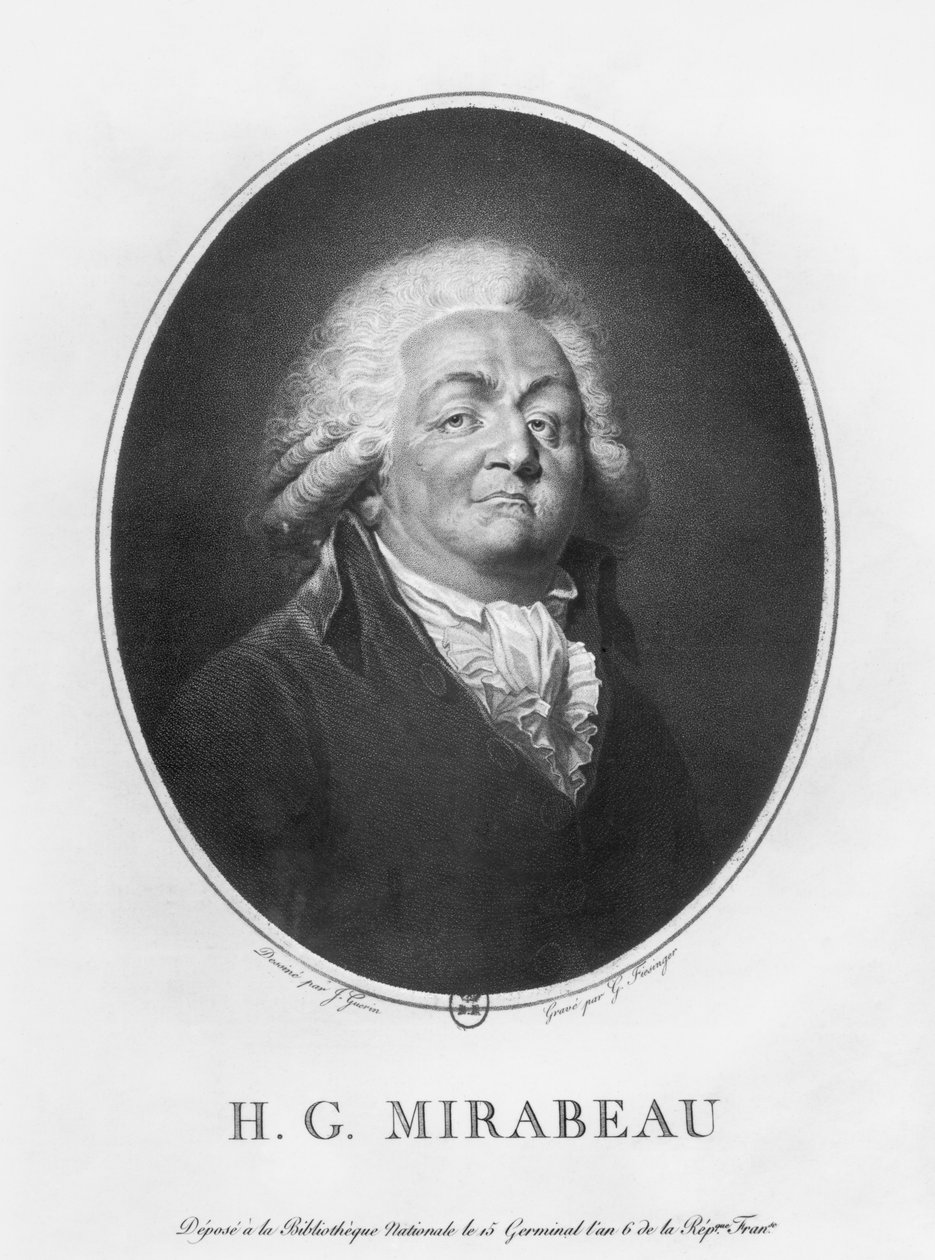 Honore Gabriel Riqueti, Comte de Mirabeau, gravert av Frantz Gabriel Fiesinger (1723-1807) 1797 (litho) (bw foto) av Jean Urbain Guerin