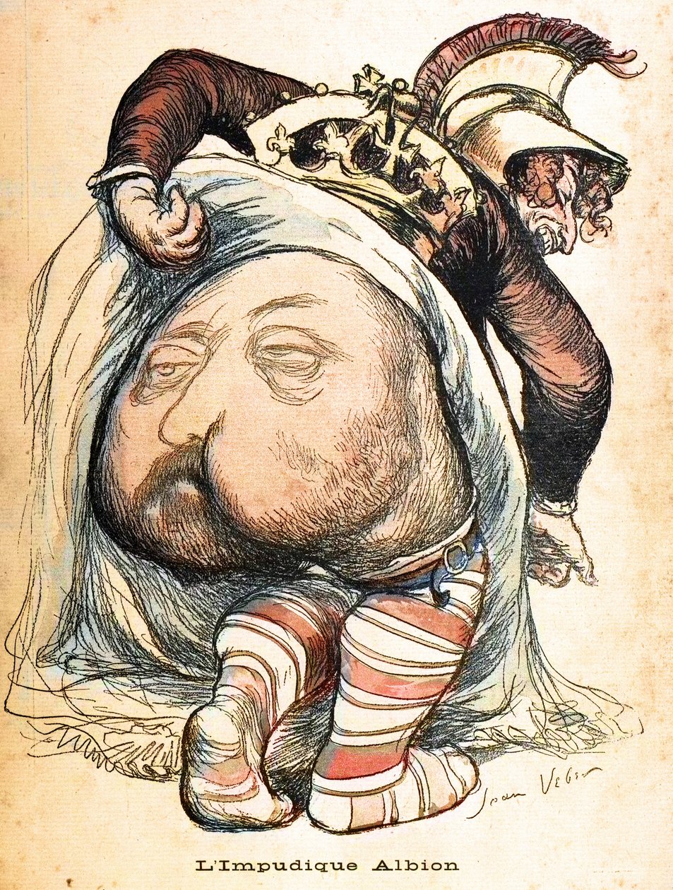 The Immorbid Albion - Edward VII". Tegneserie av Jean Veber om Boerekrigen - «L