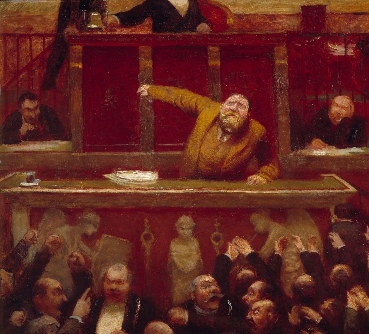 Den sosialistiske representanten Jean Jaures (1859-1914) ved galleriet til Deputertkammeret. Detalj av et maleri av Jean Veber (1868-1928) 1903 Paris, Musee Carnavalet av Jean Veber