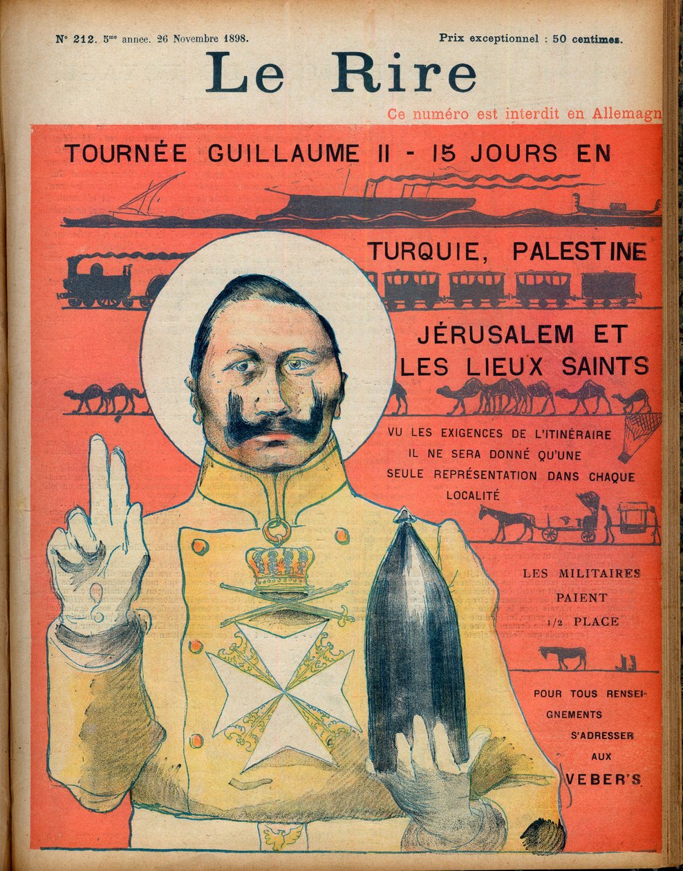 Tournee William II 15 dager i Tyrkia; Palestina, Jerusalem og de hellige stedene. Gitt kravene til reiseruten, vil kun én representasjon bli gitt på hver lokalitet. Militæret betaler et halvt sete. For mer informasjon vennligst kontakt Veber