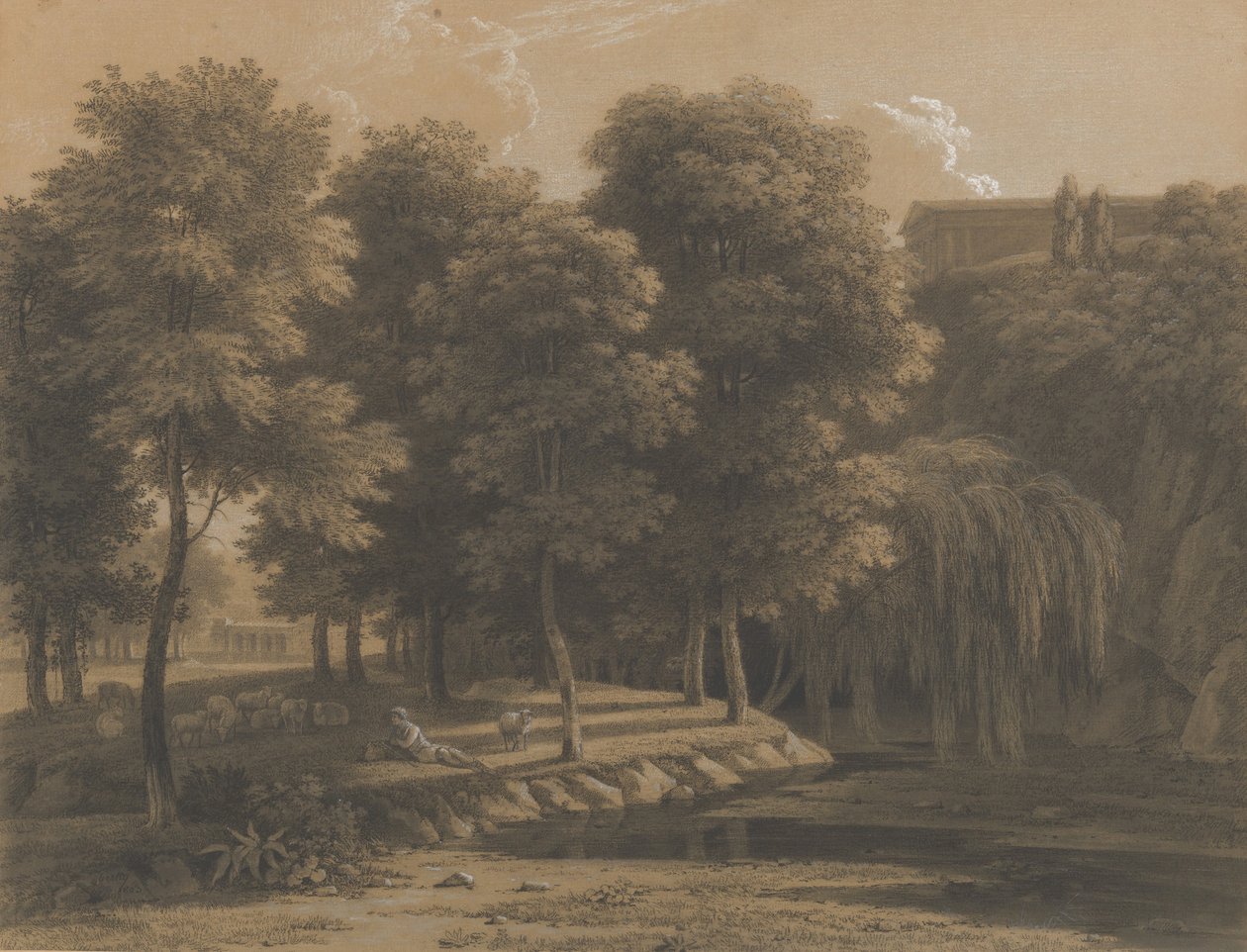 Klassisk landskap med en hyrde, 1803. av Jean Victor Bertin