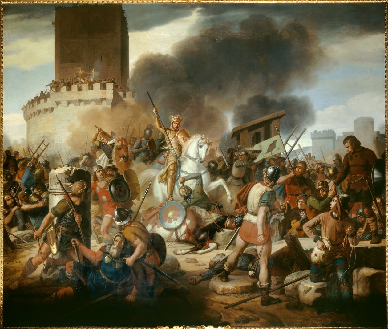 Grev Eudes (Odon) (860 - 898) forsvarer Paris mot normannerne i 886, maleri av Victor Schnetz (1787-1870) av Jean Victor Schnetz