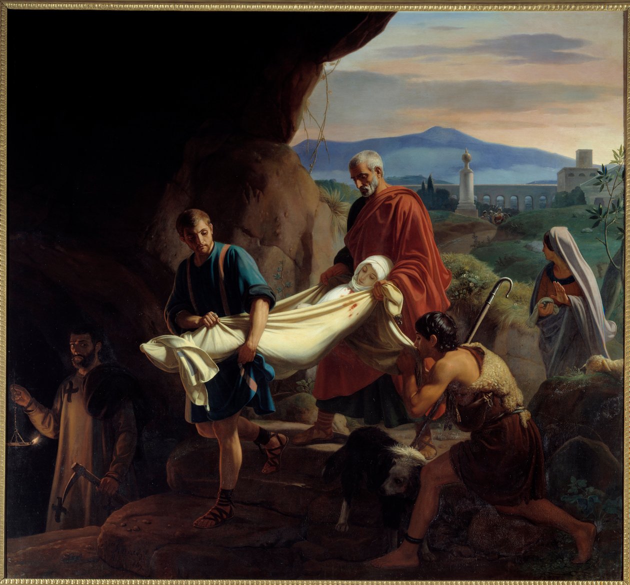 Begravelse av en ung kristen kvinne i katakombene i Roma på tidspunktet for forfølgelse. Maleri av Victor Schnetz (1787 - 1870) av Jean Victor Schnetz