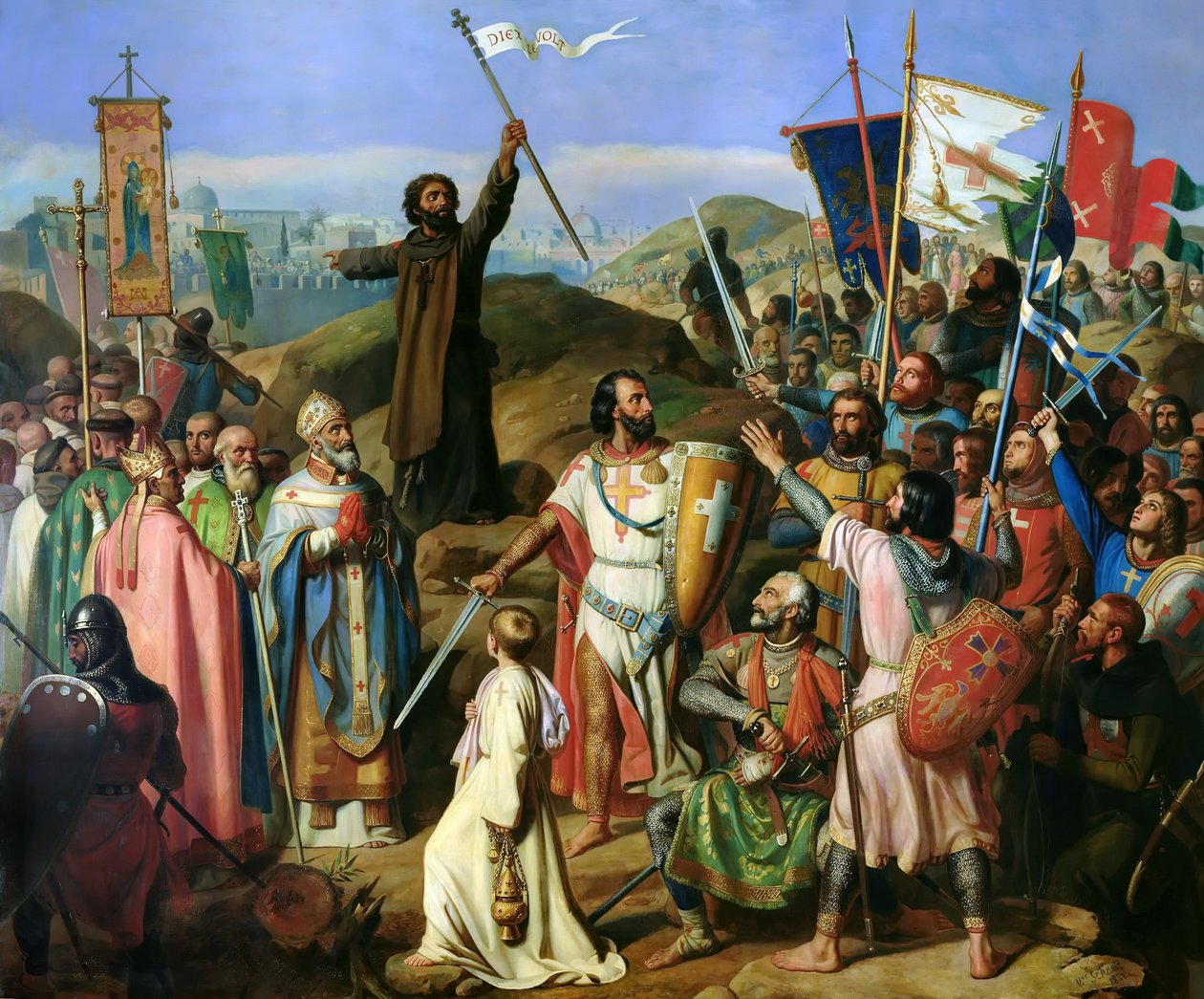 Barbeint prosesjon av korsfarere rundt bymurene i Jerusalem, 14. juli 1099 av Jean Victor Schnetz