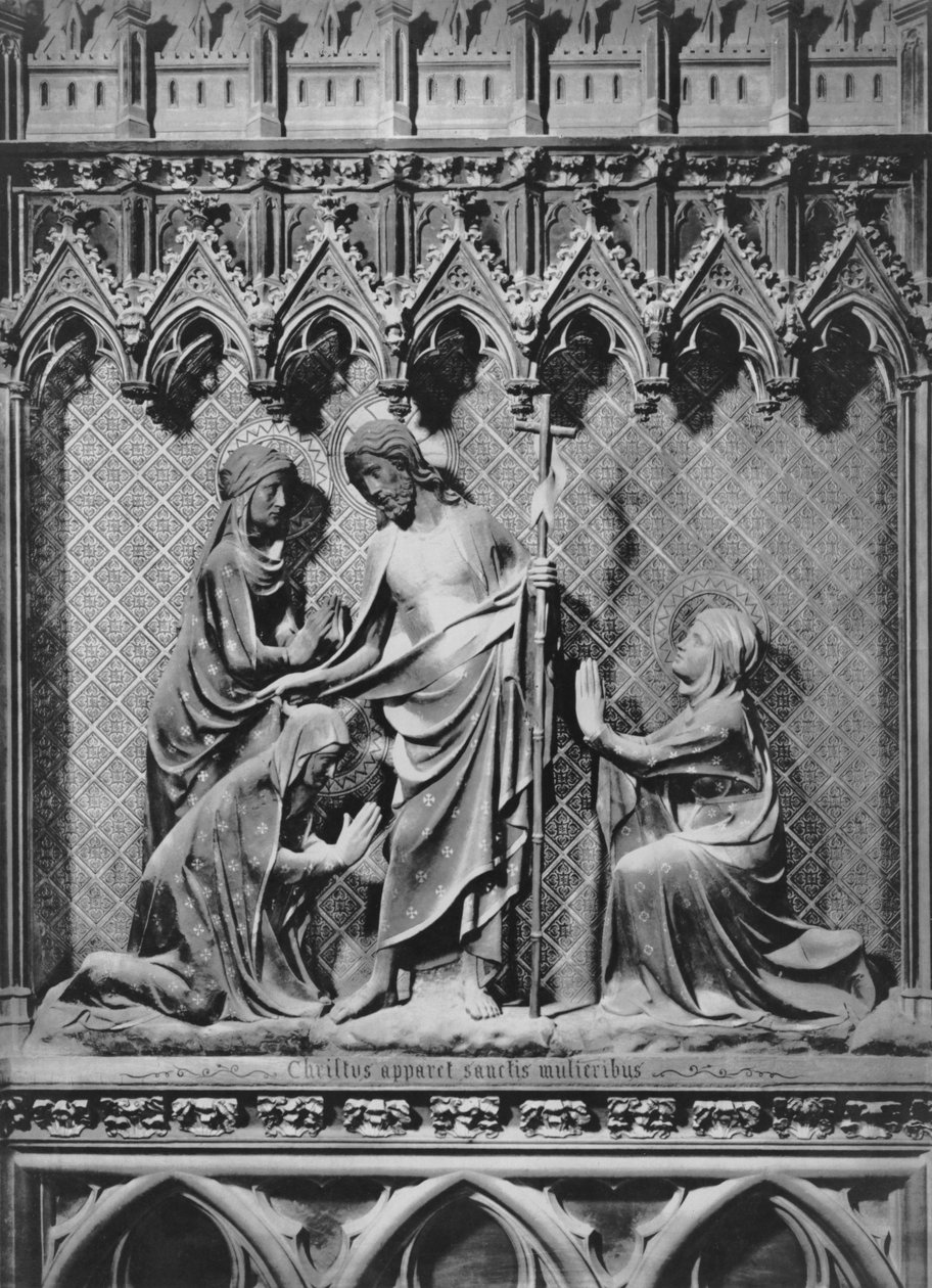 Katedral, interiør, korskjerm, Jesus Kristus og de hellige kvinner, ca. 1340-51 (polykrom stein) av Jean and Jean Le Boutellier Ravy