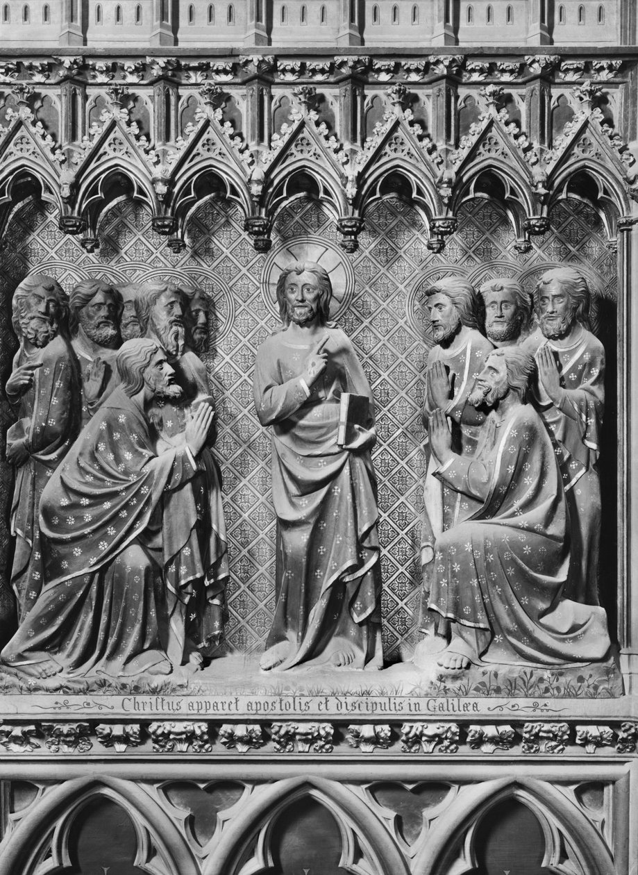 Katedral, interiør, korskjerm, Jesus Kristus som viser seg for apostlene og disiplene i Galilea, ca. 1340-51 (polykrom stein) av Jean and Jean Le Boutellier Ravy