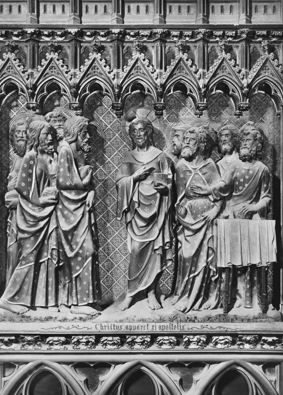 Katedral, interiør, korskjerm, Jesus Kristus viser seg for apostlene, ca. 1340-51 (polykrom stein) av Jean and Jean Le Boutellier Ravy