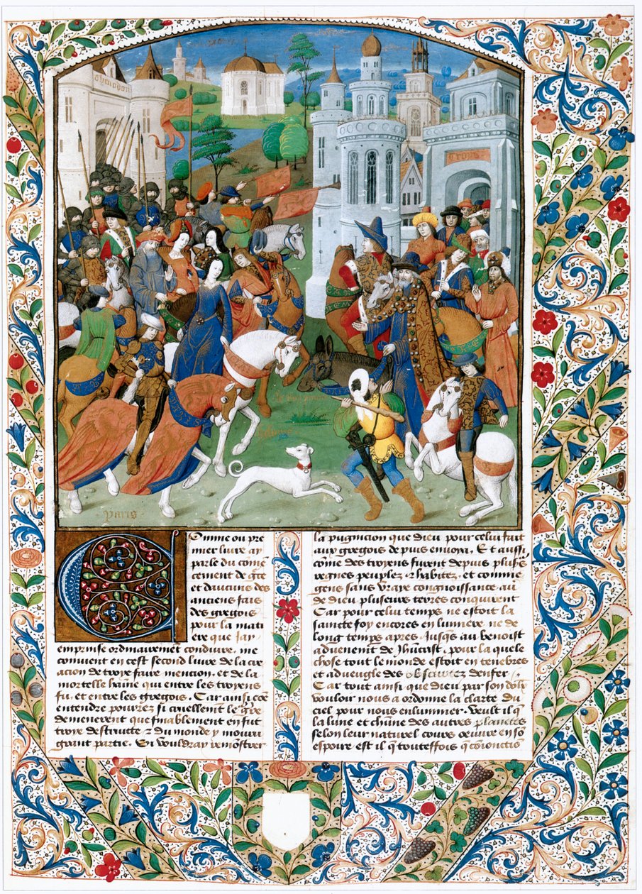 La Bouquechardieres krønike, verdenshistorie komponert av Jean de Courcy, herre av Bourg-Achard (pergament) av Jean de Courcy