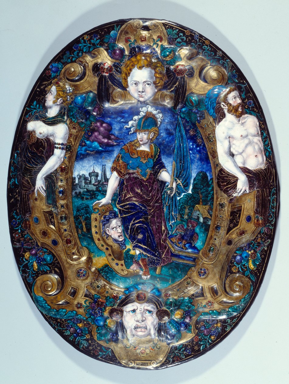 Malt emaljebrett som representerer Minerve på landskapsbakgrunn laget av Jean Court dit Vigier (1500-tallet) (maler enamailleur ved LIMOGES) Paris, Louvre-museet av Jean de Court