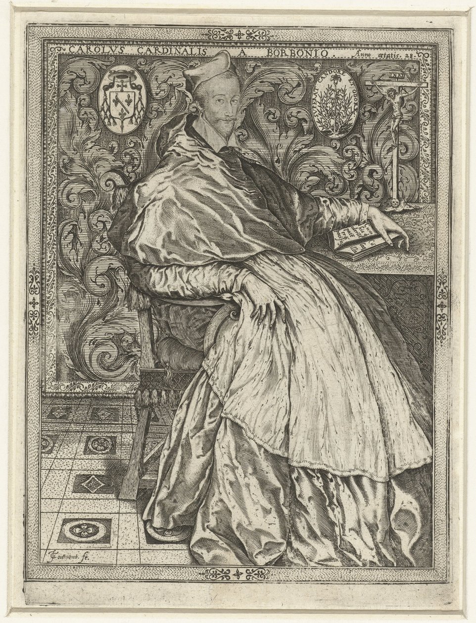 Portret van kardinaal Karel van Bourbon Charles Cardinal of Bourbon i en alder av 28 av Jean de Gourmont (I)