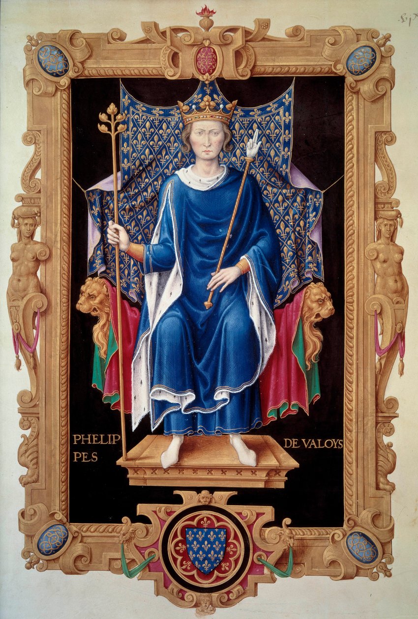 Portrett til fots av kong Filip VI av Valois (1293-1350) Miniatyr av Jean du Tillet (1484-1520) fra "" Recueil des kings de France"" Paris fra 1500-tallet, B.N. av Jean du Tillet