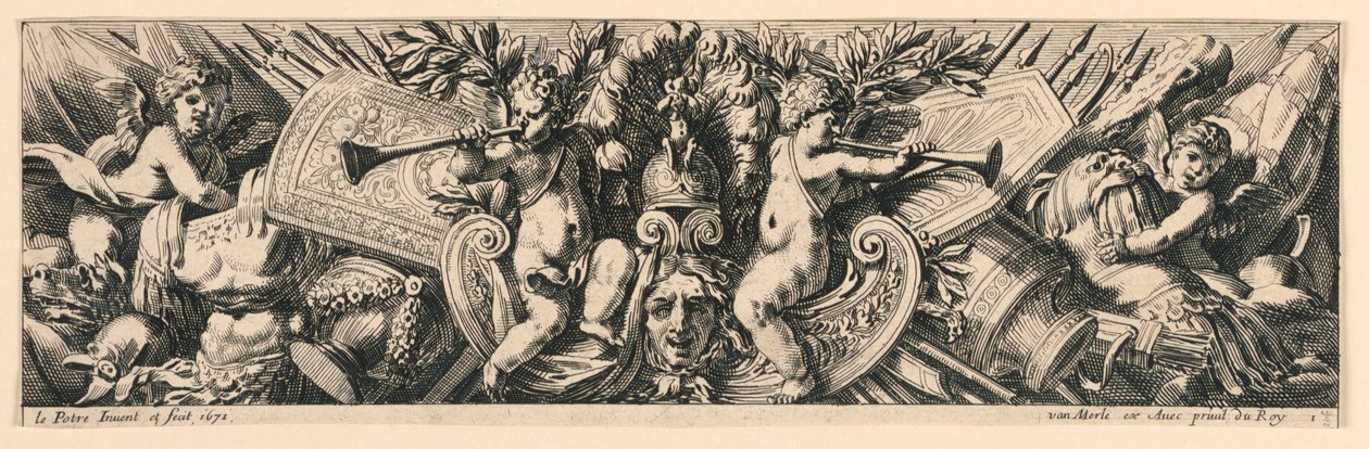Frise: Trophies of Arms og Putti av Jean le Pautre