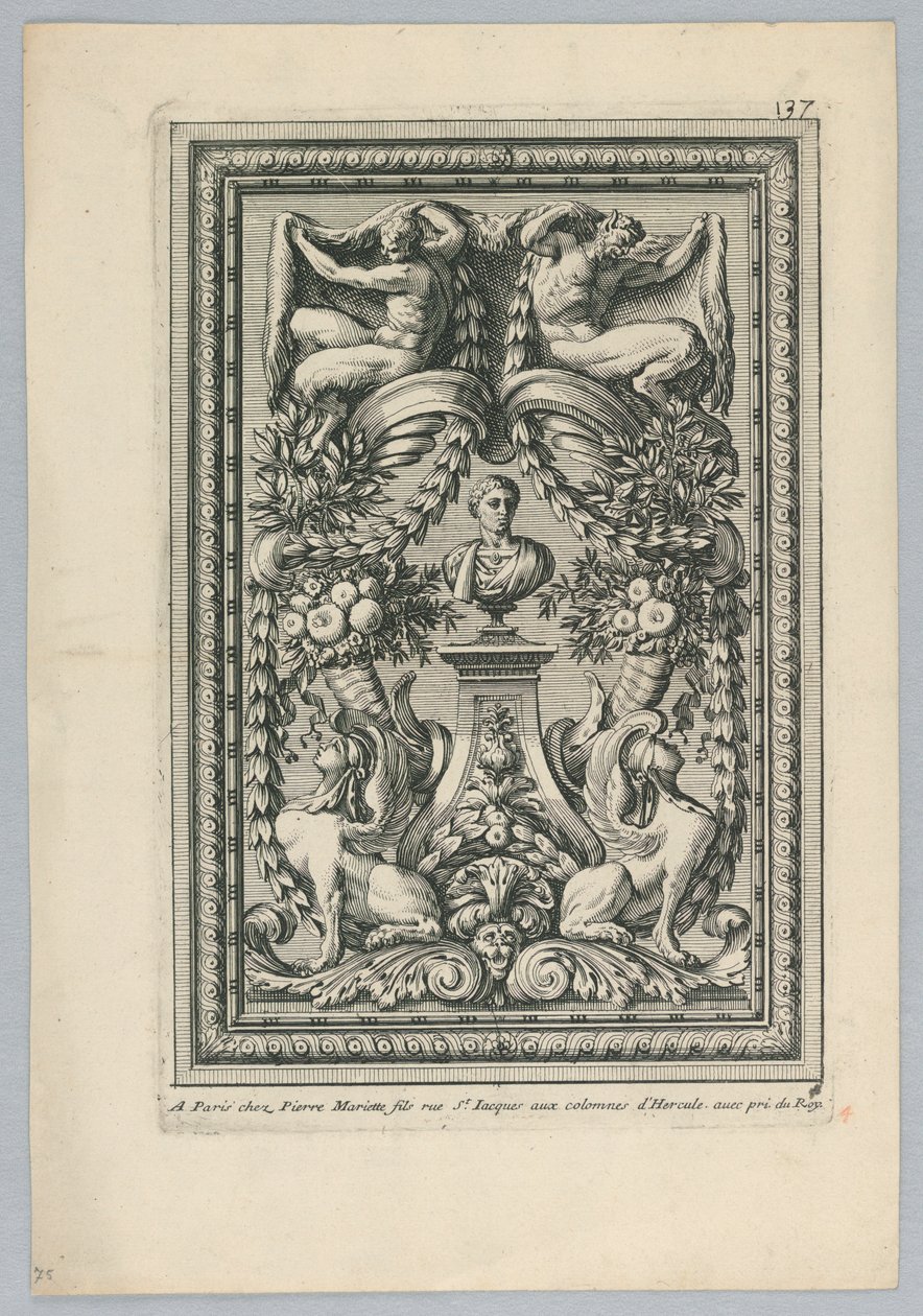Ark fra settet, "Peaneaux Ornaments for... Paneling" av Jean le Pautre