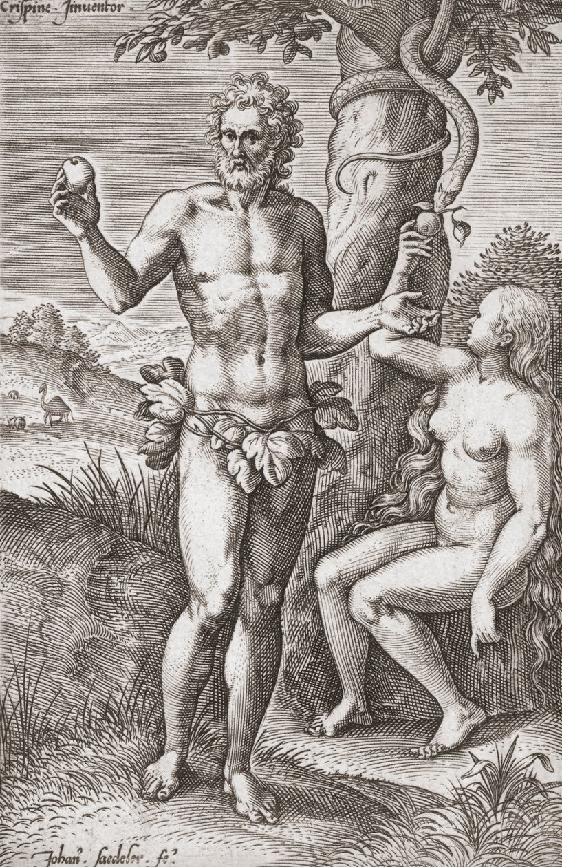 Adam og Eva i Edens hage. (skrive ut) av Jean or Johann Sadeler