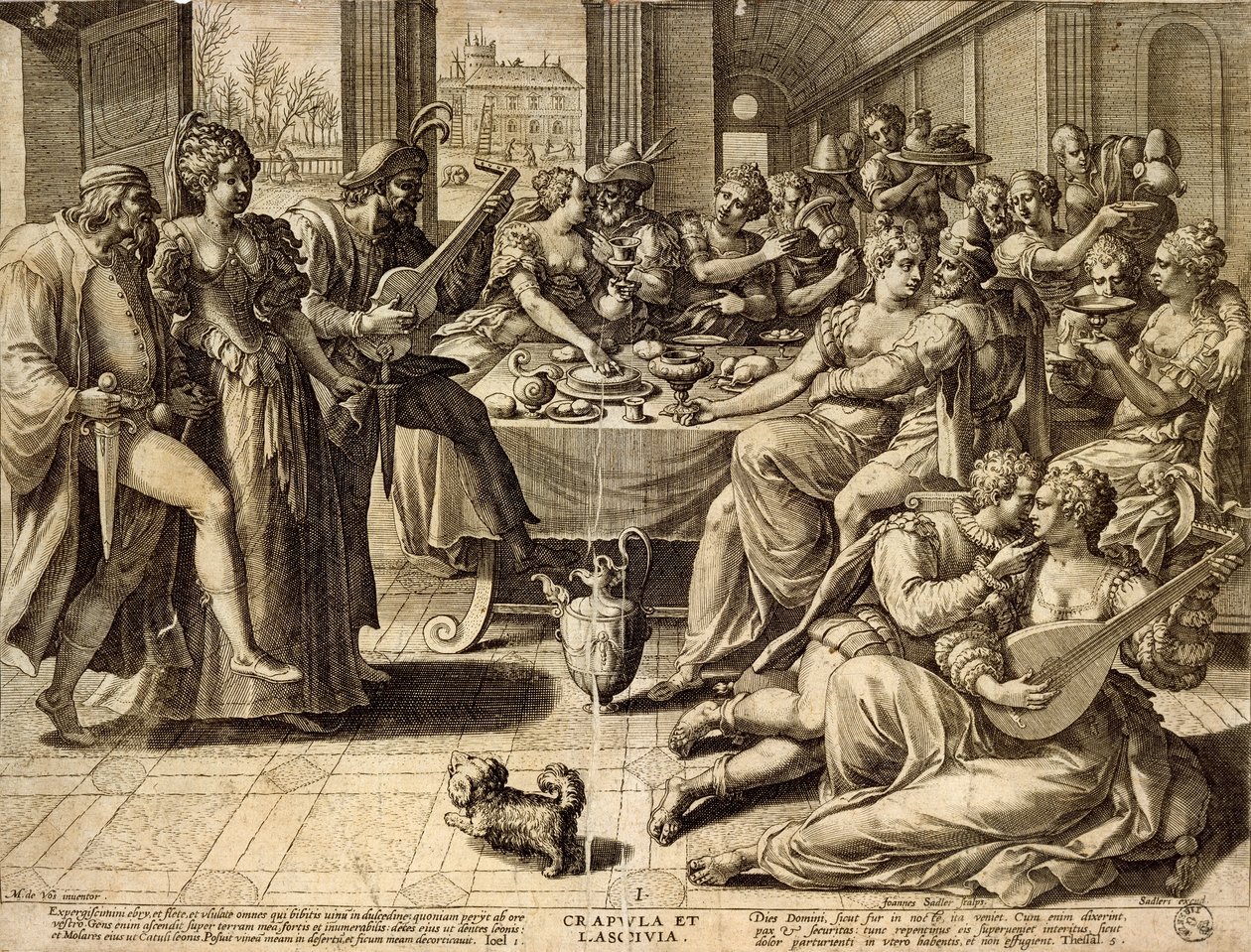 Middag av Jan Sadeler I (1550-1600), gravering av Jean or Johann Sadeler