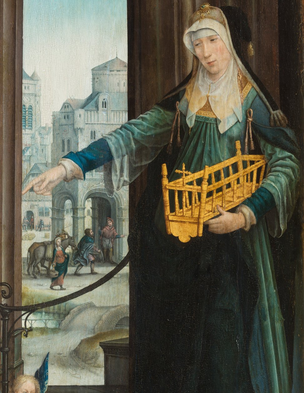 sibylla på Samos. Triptyk om tilbedelsen av Jesusbarnet av Jean the Elder (attr. to) Bellegambe