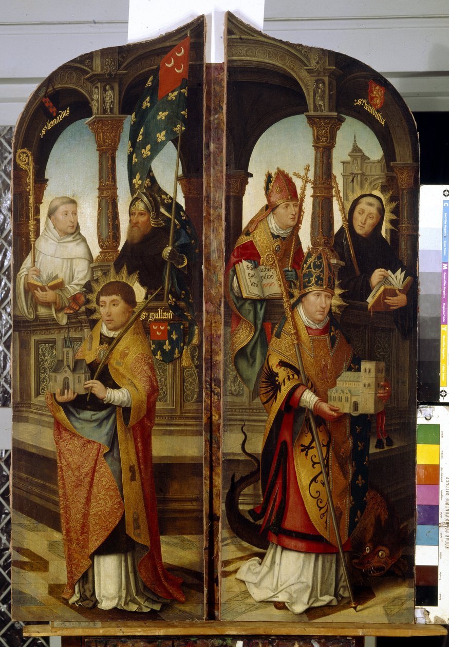 Sankt Trond og Sankt Guillaume. Faste paneler av en triptyk (Saint Trudo og Saint Guillaume. To sidepaneler av Triptych). Maleri av Jean (Jehan) Bellegambe (Belgamb, Belgand) (1470-1534), olje på lerret av Jean the Elder Bellegambe