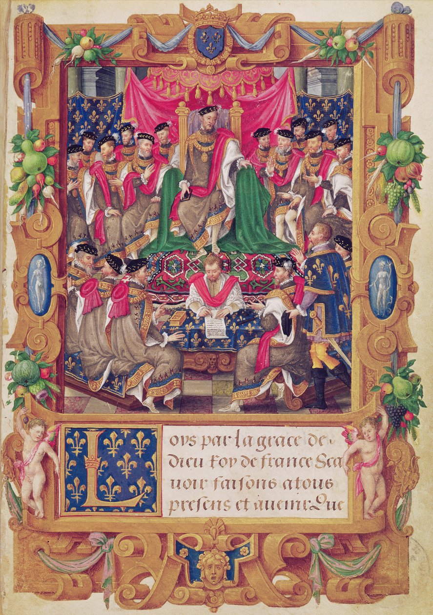Henri II leder et kapittelmøte i den franske ridderordenen Saint-Michel av Jean the Elder Cousin