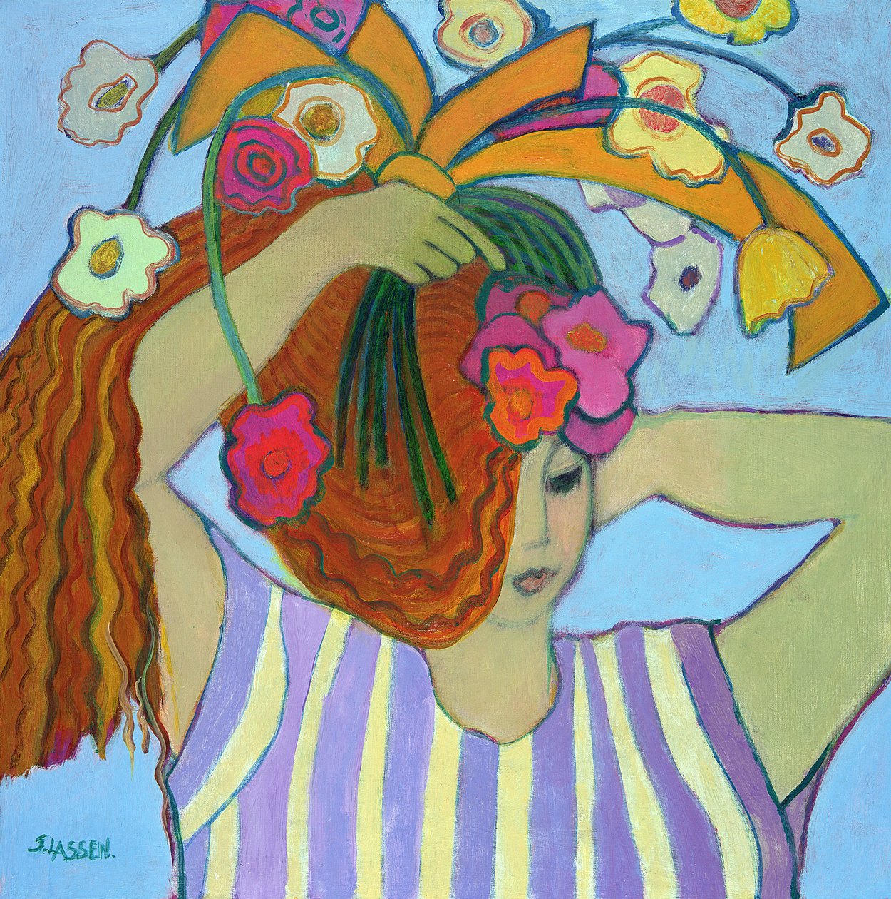 Flowers in Her Hair, 2003-04 (akryl på lerret) av Jeanette Lassen