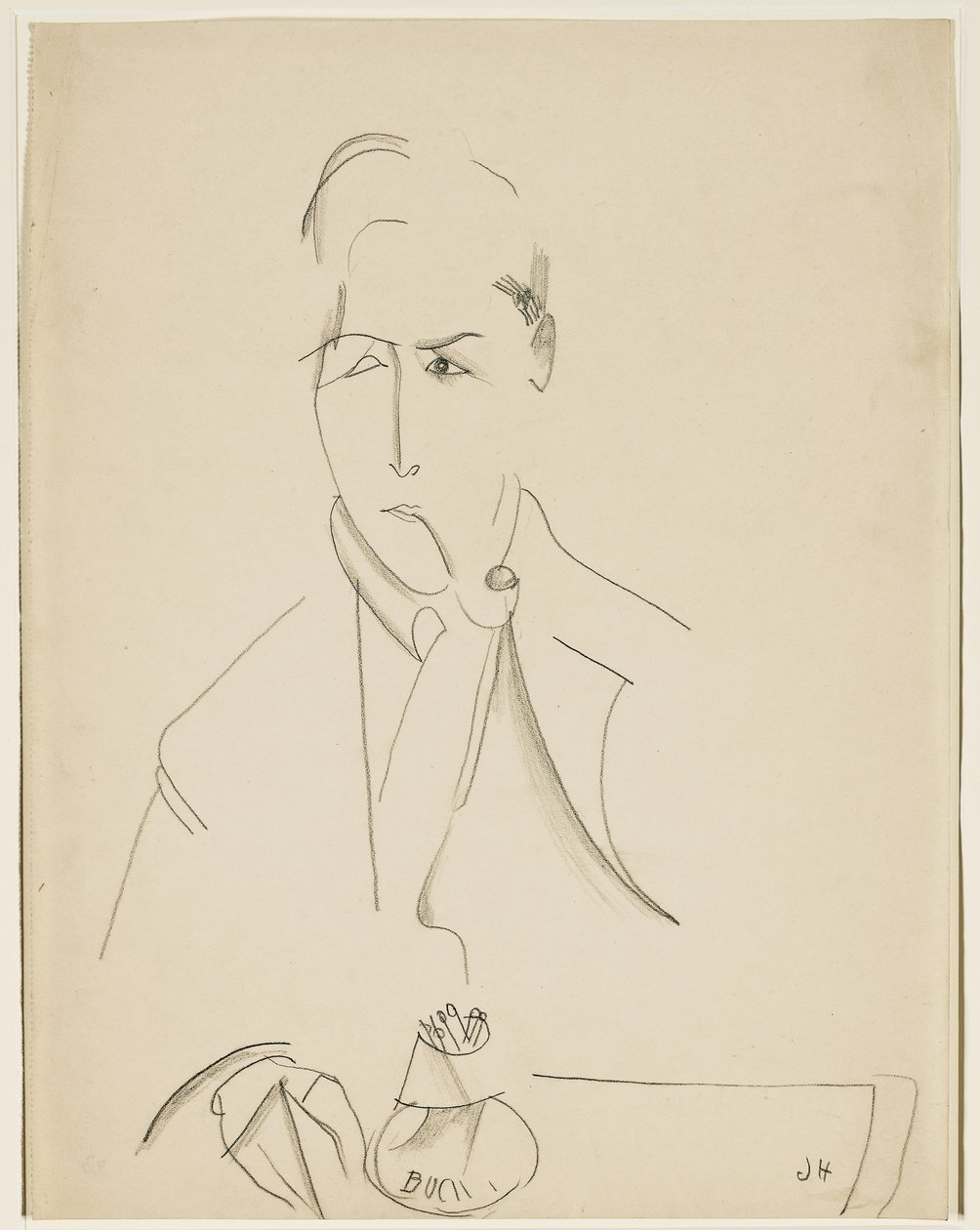 Portrett av Modigliani med pipe av Jeanne Hébuterne