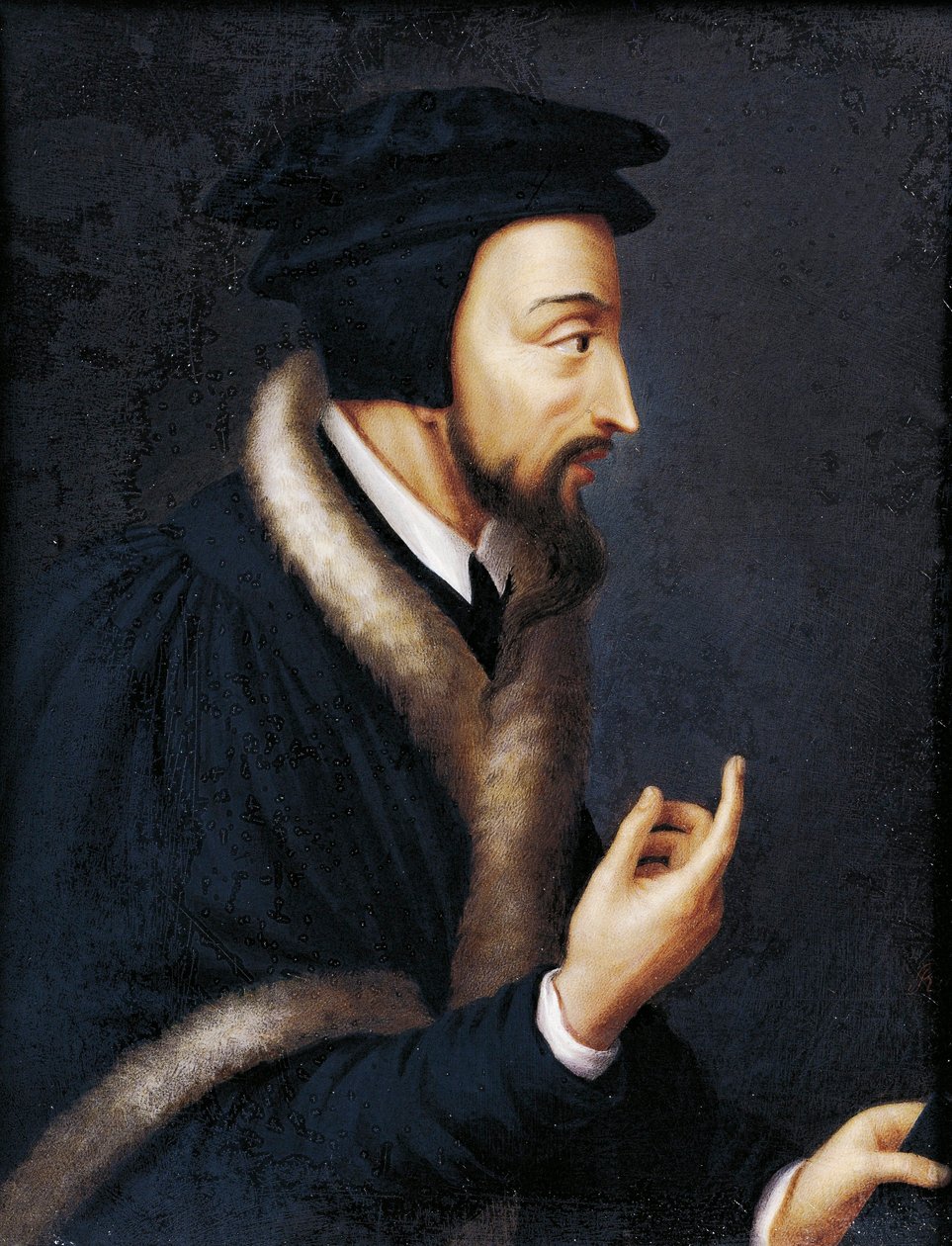 Portrett av John Calvin, fransk teolog og religiøs reformator, Miniatyr av Jeanne Henriette Rath
