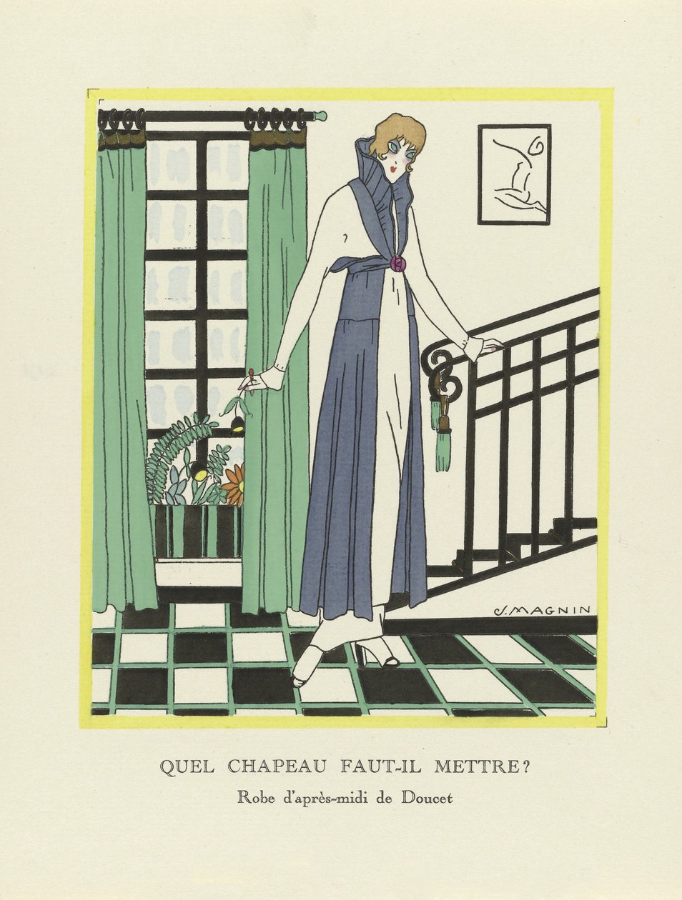 Hvilken hatt skal jeg ha på meg?, pub. 1914 (stensiltrykk) av Jeanne Magnin