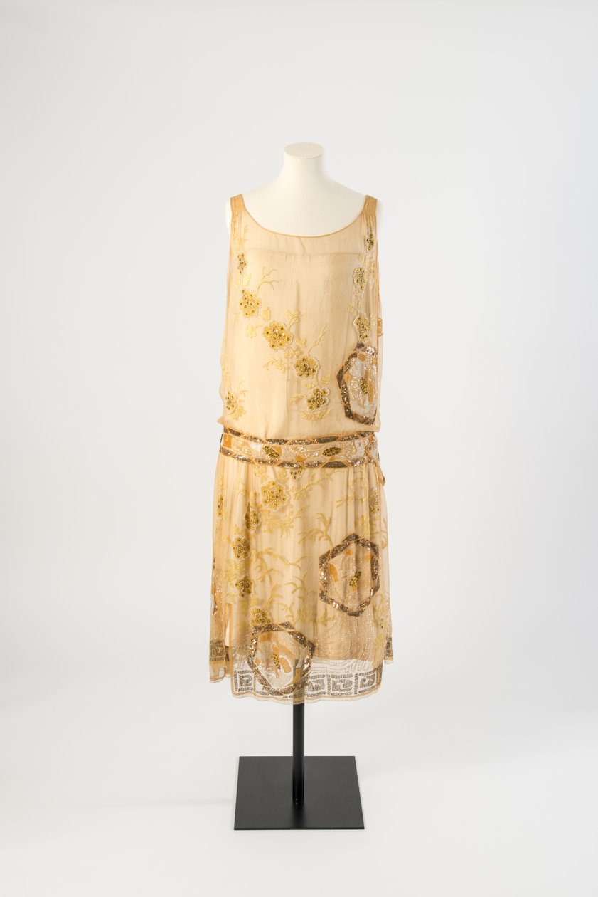 Sitrongul silke chiffongperlebrodert aftenkjole, 1927 (silke) av Jeanne Paquin
