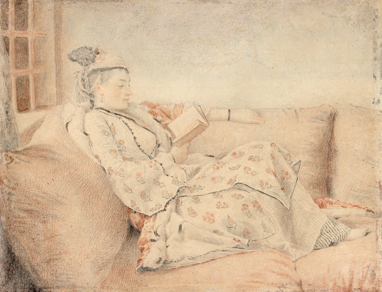 Dame i tyrkisk kjole, leser av Jean Étienne Liotard