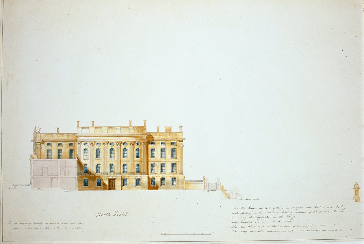 Design for North Elevation, Chatsworth House (akvarell på papir) av Jeffry Wyatville