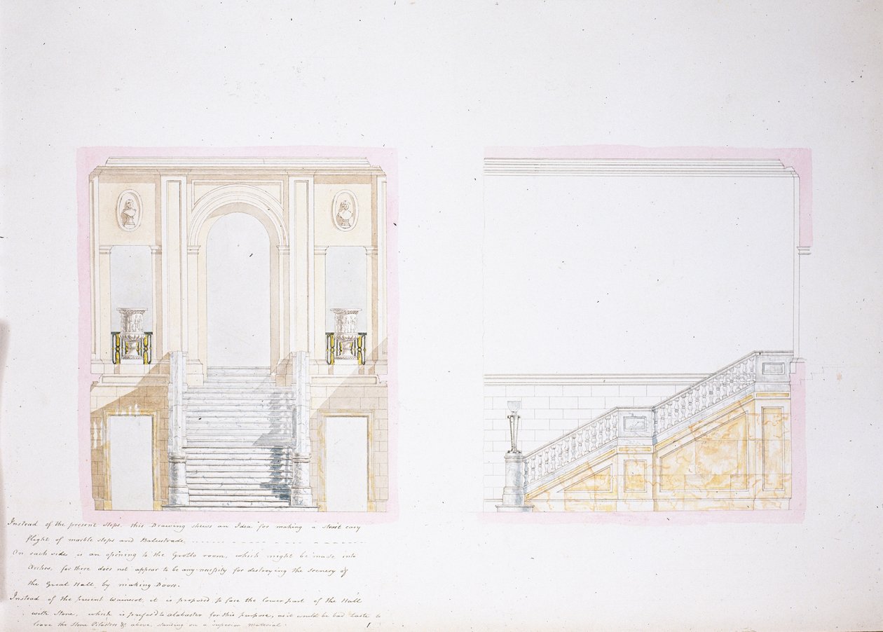Design for Painted Hall, Chatsworth (akvarell på papir) av Jeffry Wyatville