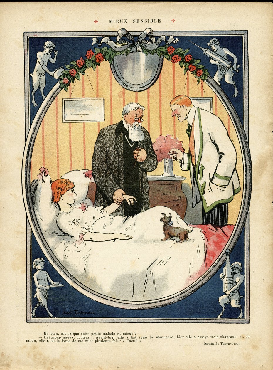 Illustrasjon av Jehan Testevuide (1873-1924) i Le Lire, nr. 375, 09/04/10 - Bedre følsom - Medisinsk av Jehan Testevuide