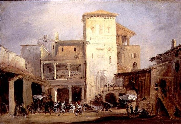 House of Lord Don Pedro i Alcala de Henares (olje på kobber) av Jenaro Pérez Villaamil