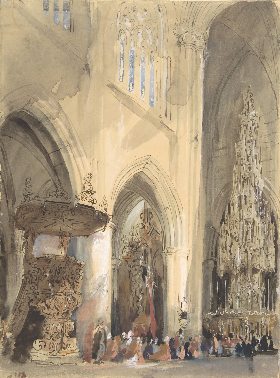 Interiør i St. Jacques-kirken, Louvain, 1807-54. av Jenaro Pérez Villaamil