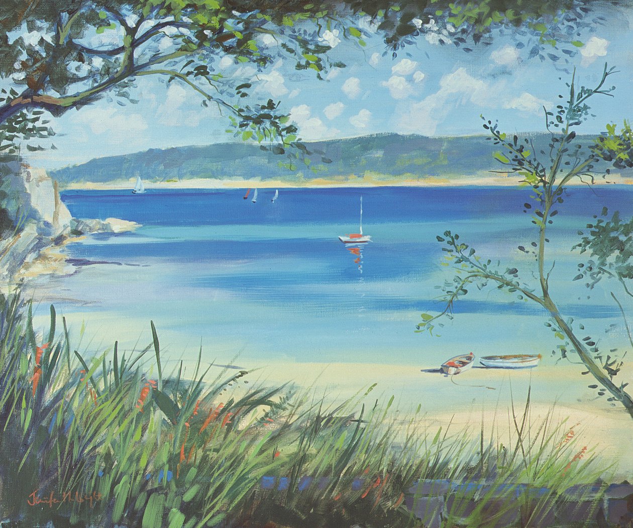 Salcombe, Southsands Beach, 2000 av Jennifer Wright