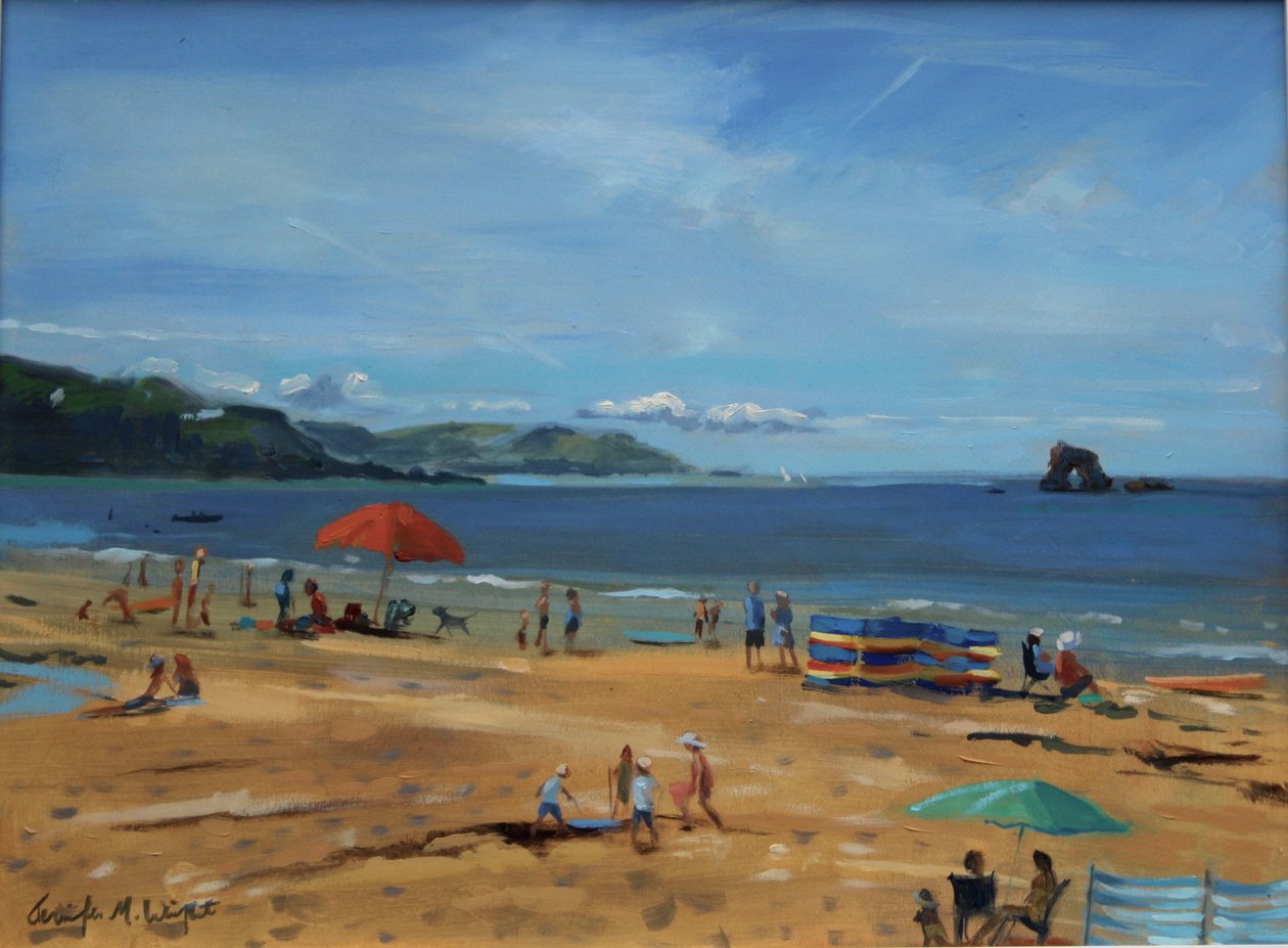 Thurlestone, rød paraply av Jennifer Wright