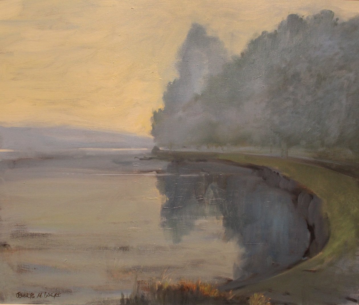 Batson Creek Salcombe, tidlig morgen, olje på lerret, 2016 av Jennifer Wright