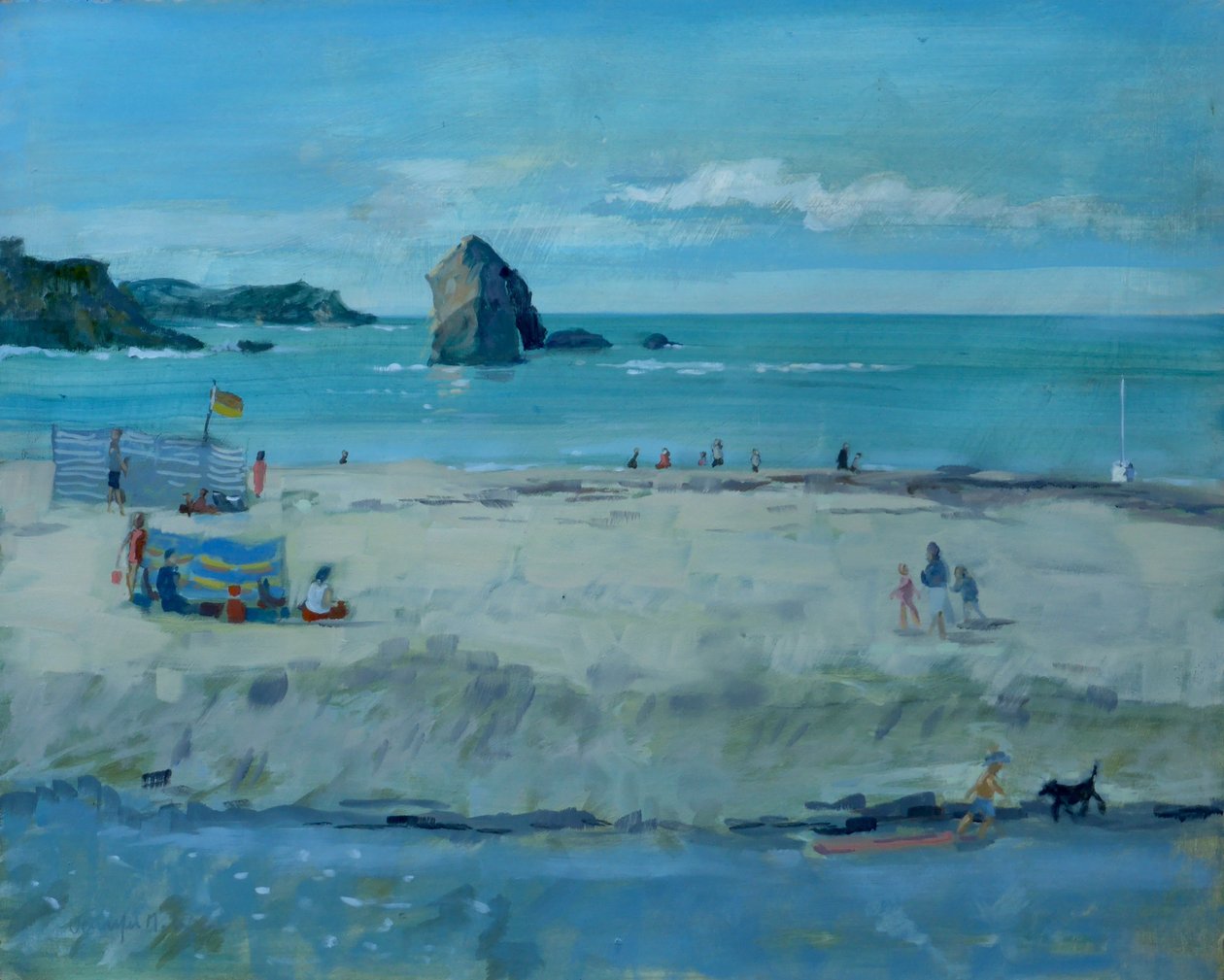 Thurlestone Rock, Devon. olje på lerret, 2016 av Jennifer Wright