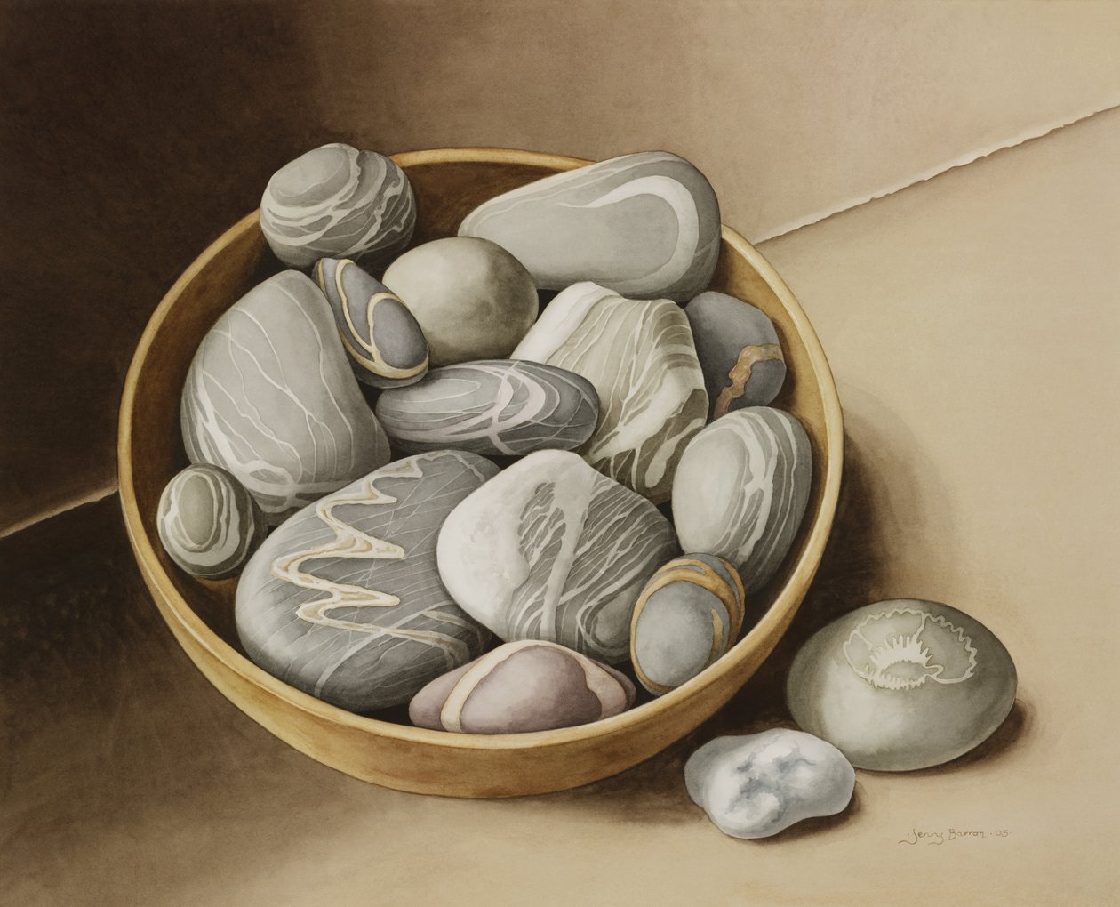 Bowl of Pebbles, 2005 (wc på papir) av Jenny Barron