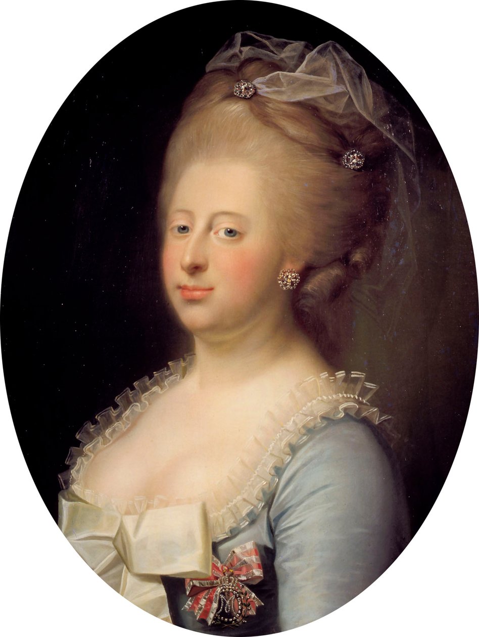 Portrett av Caroline Matilda av Storbritannia 1751-1775, dronning av Danmark, 1771. av Jens Juel