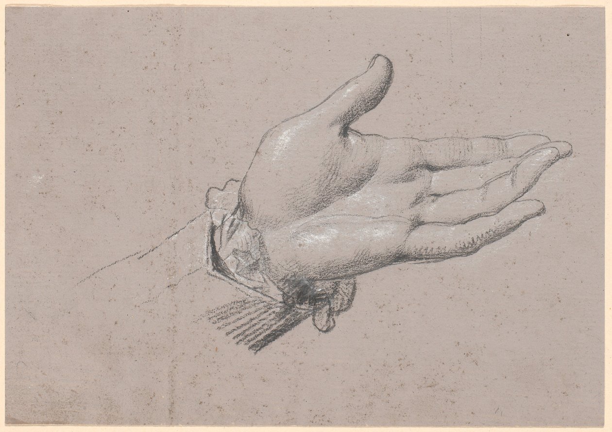 Studie av en venstre hånd, brukt i fullengdeportrettet av Frederik den Sjette som kronprins fra 1786 på Amalienborg av Jens Juel
