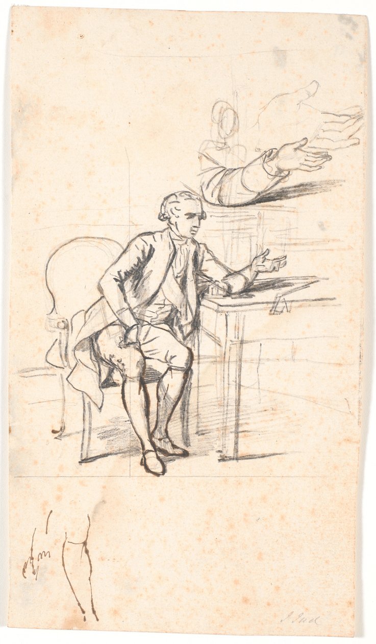 Studie til Holmskiold-familieportrettet fra 1787: hemmelige råd. Theodor Holmskiold sitter ved et bord av Jens Juel