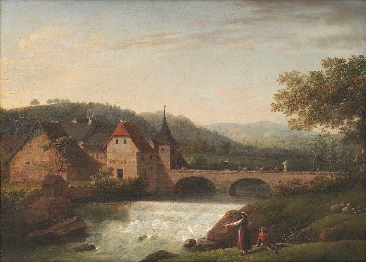Broen og fossen ved Dornach, Sveits av Jens Juel
