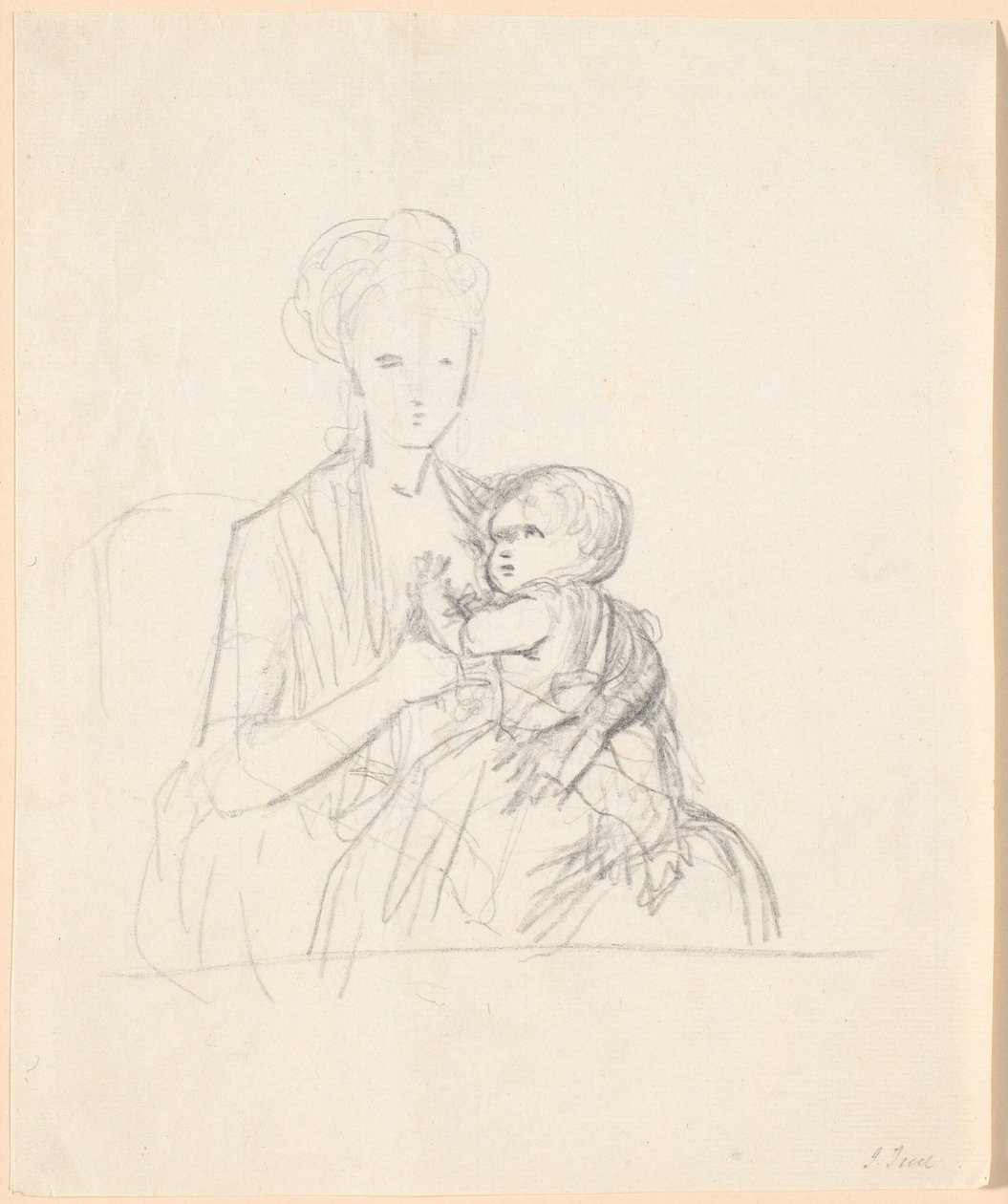 Utkast til portrett av grevinne Sophie Magdalene Raben, født von Qualen med sin eldste sønn, født 1784 av Jens Juel