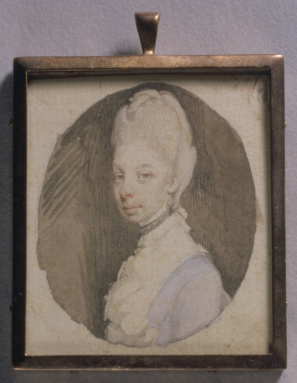 Portrettminiatyr av dronning Charlotte, ca. 1772 (wc på elfenben) av Jeremiah Meyer