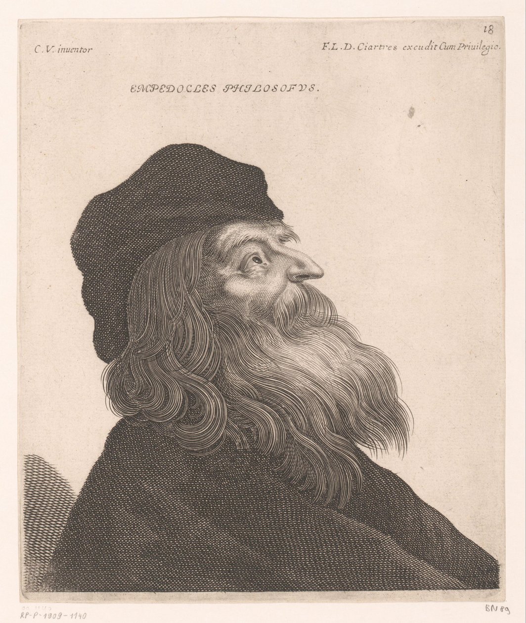 Portrett av Empedocles Empedocles philosophus. (tittel på objekt) Byster av filosofer og konger (serietittel) av Jerôme David (attributed to)