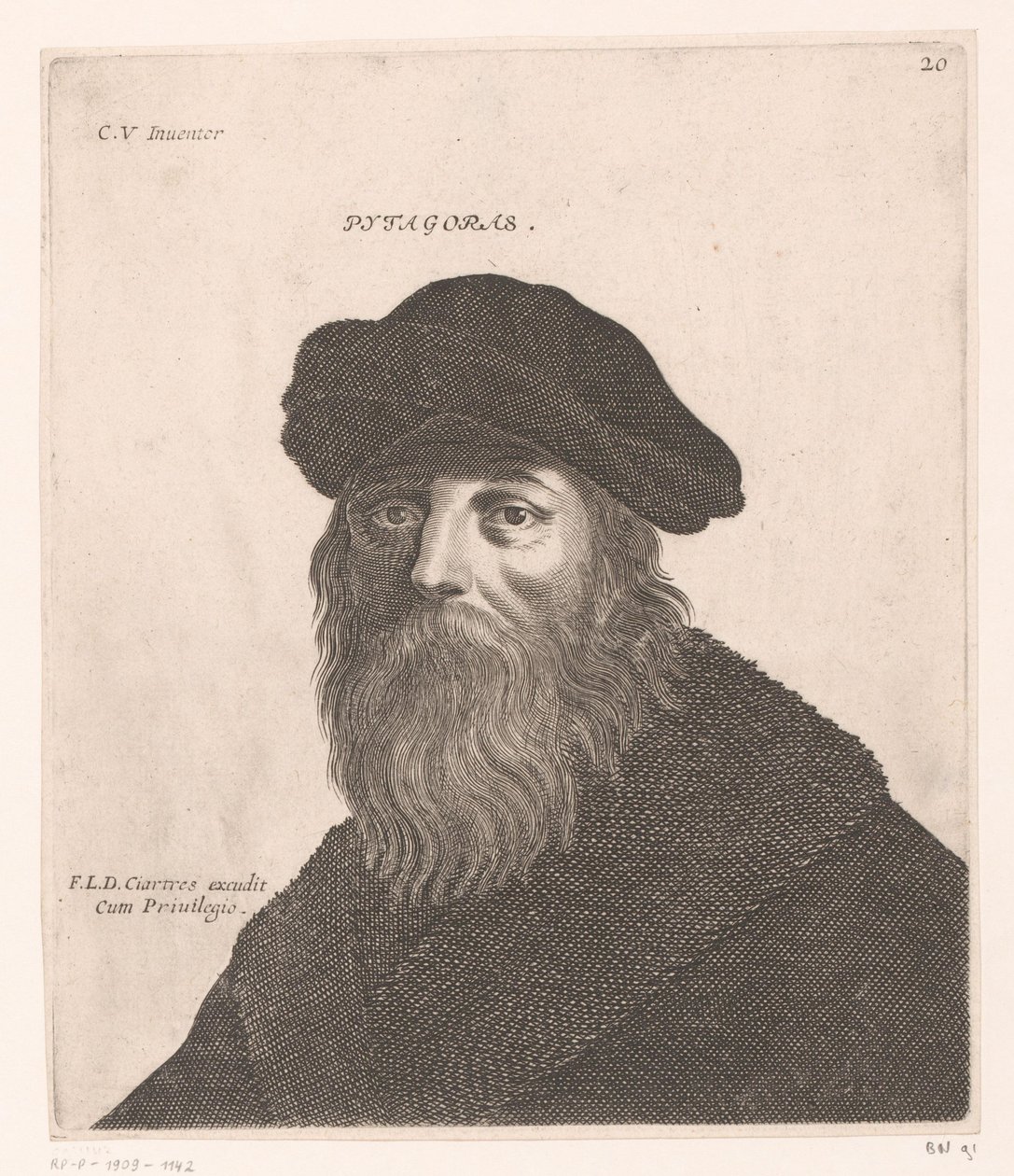 Portrett av Pythagoras Pytagoras. (tittel på objekt) Byster av filosofer og konger (serietittel) av Jerôme David (attributed to)
